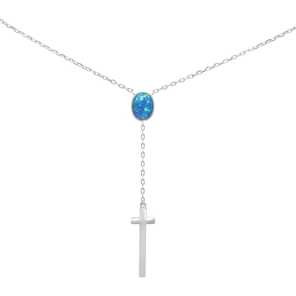 Blue Opal & Cross Sterling Silver Necklace